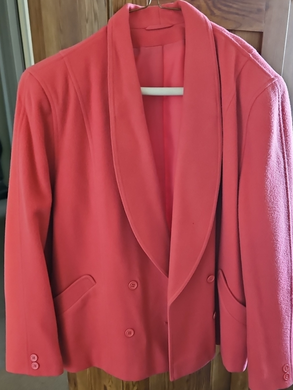 Alexon Women's Coral Pink Double -Breasted Shawl Collar Wool Jacket XL
